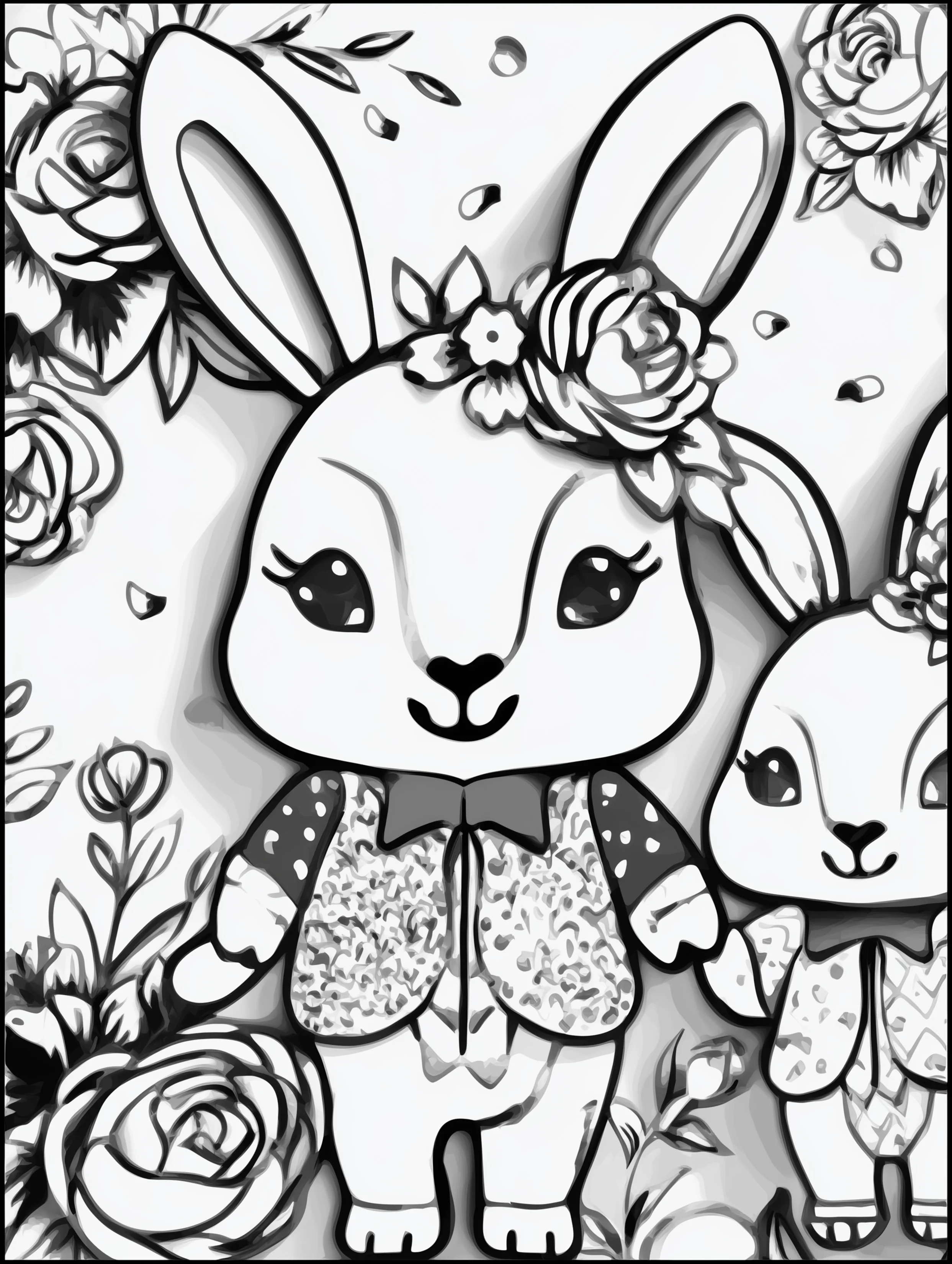 Free printable rabbit coloring page for adults featuring a rabbit with a smaller rabbit